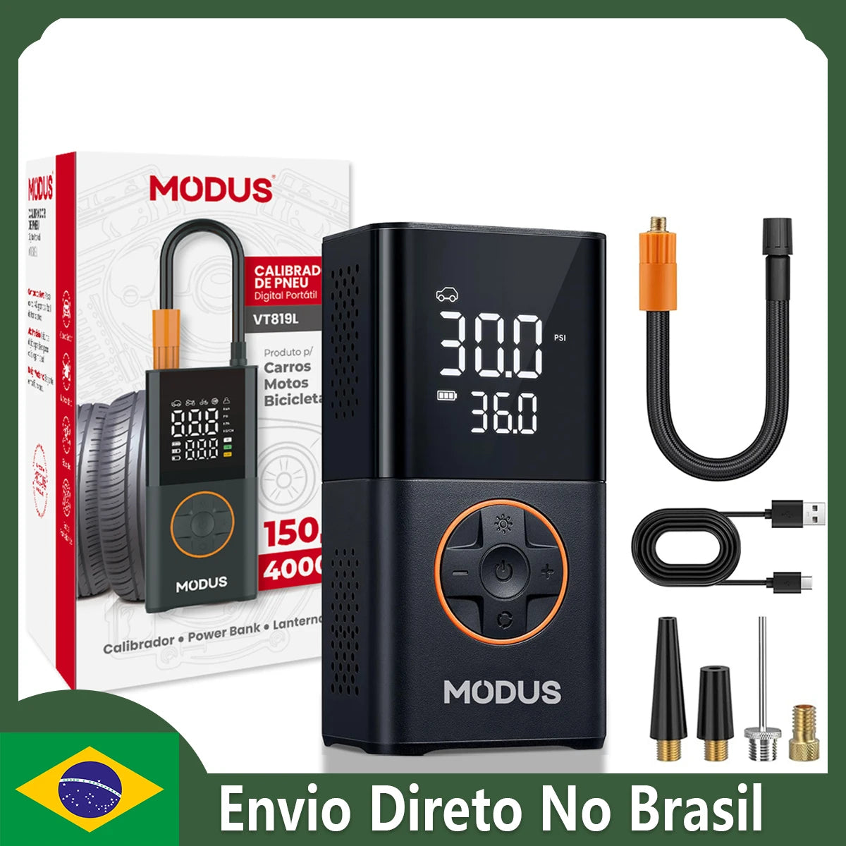 Portable Rechargeable Air Pump High Precision Fiorless Tire Inflator With Tire Calibrator and LED Emergency Light