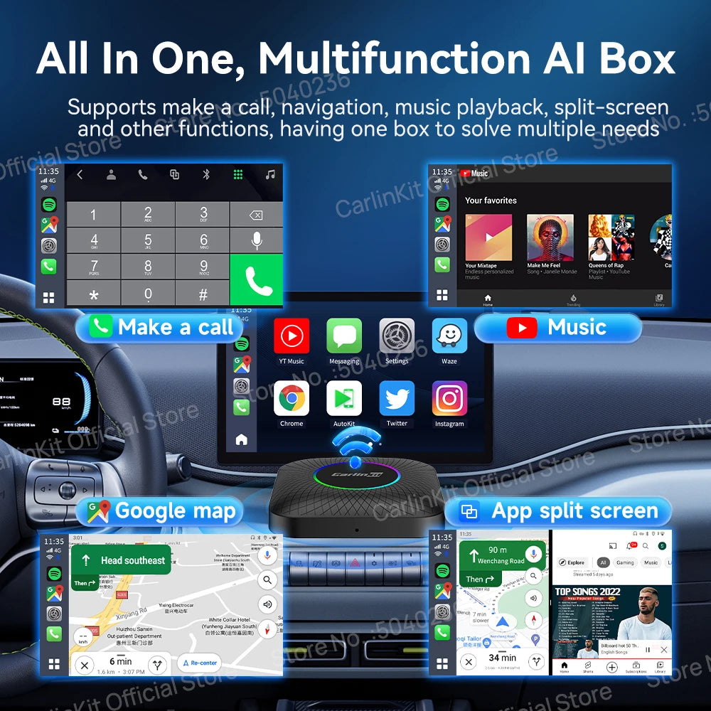 8G+128G Carlinkit CarPlay Ai Box LED Android 13 Wireless Android Auto CarPlay Video TV Box For VW Ford Kia Toyota Honda Benz BYD
