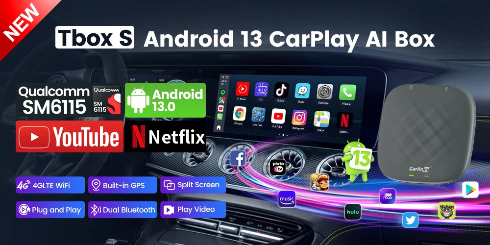 8G+128G Carlinkit CarPlay Ai Box LED Android 13 Wireless Android Auto CarPlay Video TV Box For VW Ford Kia Toyota Honda Benz BYD