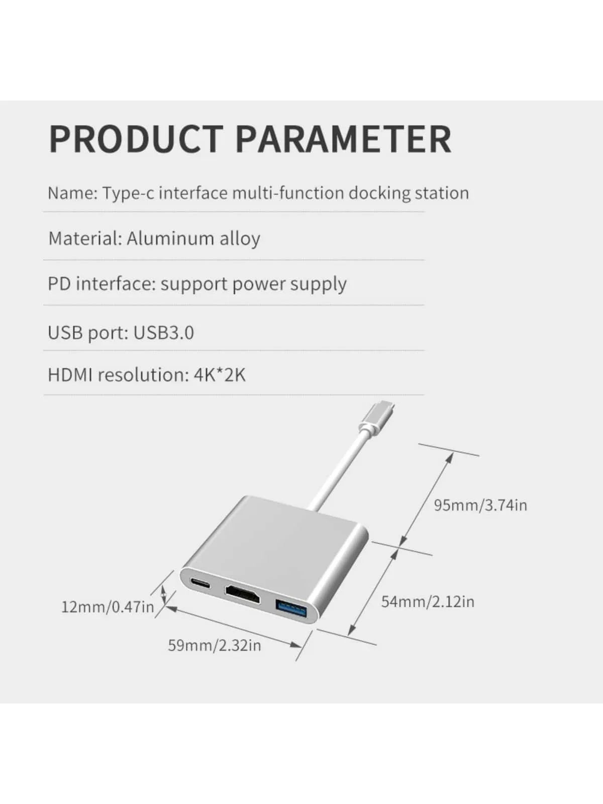 3-em-1 3.0 USB USB C para HDMI Hub Adaptador Multi Porta Tipo-C Hub 100W Porta de Carregamento Rápido
