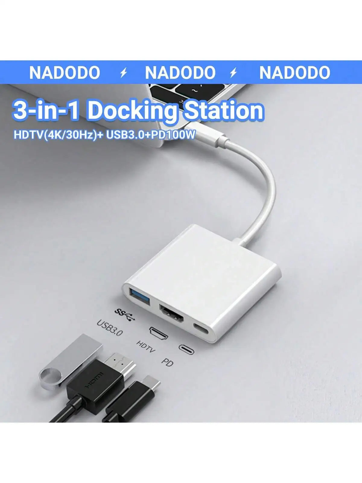 3-em-1 3.0 USB USB C para HDMI Hub Adaptador Multi Porta Tipo-C Hub 100W Porta de Carregamento Rápido