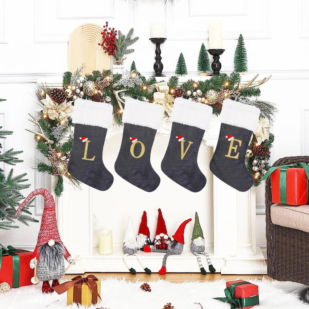 Christmas Socks Large Velvet Letter Stocking Christmas Decoration For Home Fireplace Navidad Natal Xmas Tree Ornament Gift Bag