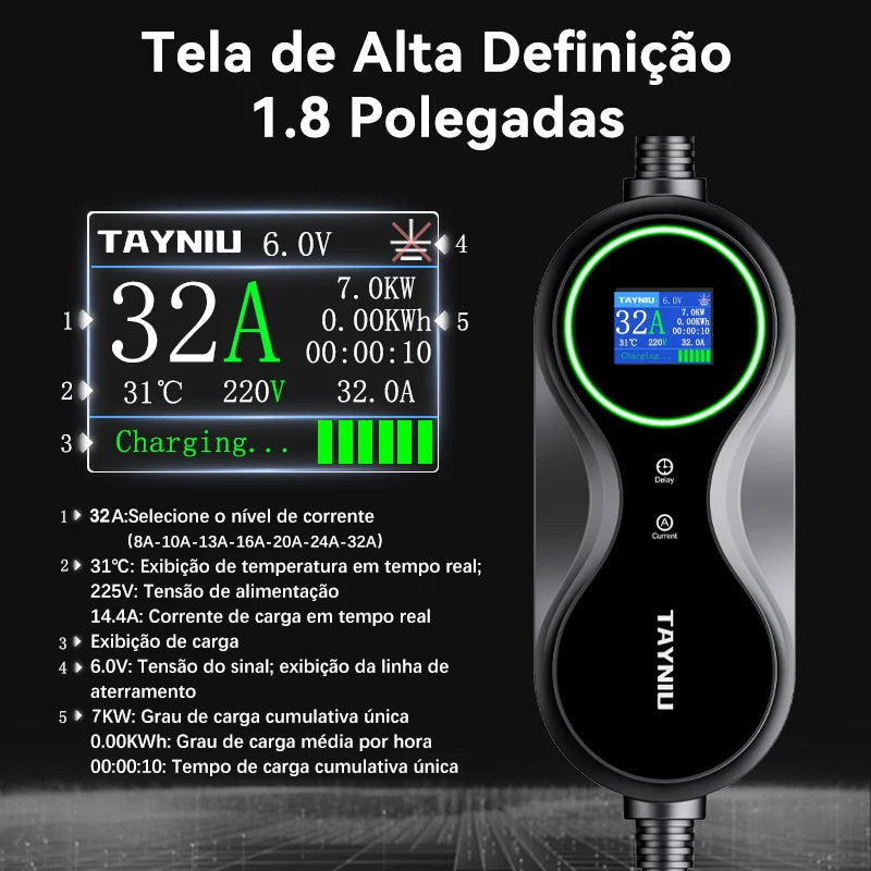 TAYNIU Electric Car Charger 3.5KW 7KW with APP Portable EV Charger Type 2 16A 80V-260V BR Plug Charging Cable 5M for all EVs