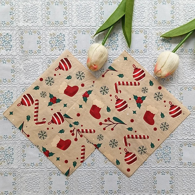 20pcs Christmas Paper Napkins Reindeer Christmas Party Table Disposable Tissue Paper Napkins for Christmas Party Decor Natal