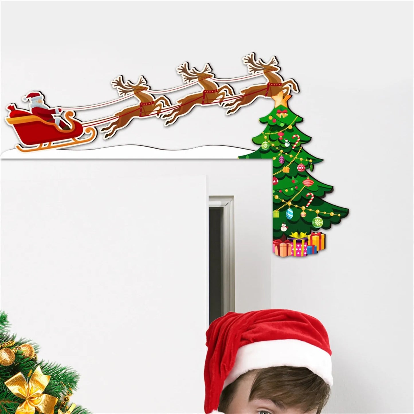 Christmas Home Wall Decoration Santa Wooden Door Corner Door Frame Decorative Wall Stickers Holiday DecoraçãO De Natal