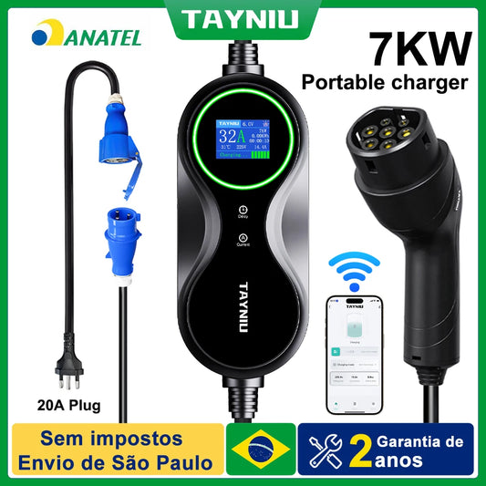 TAYNIU Electric Car Charger 3.5KW 7KW with APP Portable EV Charger Type 2 16A 80V-260V BR Plug Charging Cable 5M for all EVs