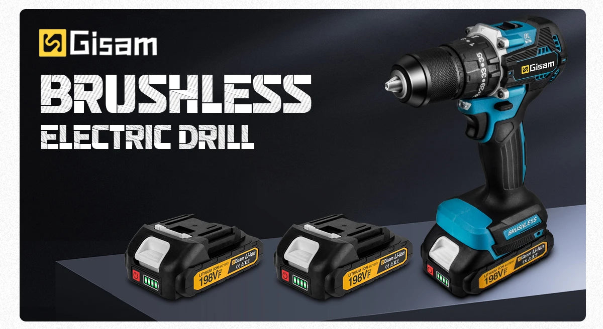 Gisam 13MM 65NM Brushless Electric Impact Drill 35+3 Torque Electric Screwdriver Hammer Drill Tools For Makita 18V Battery Pins
