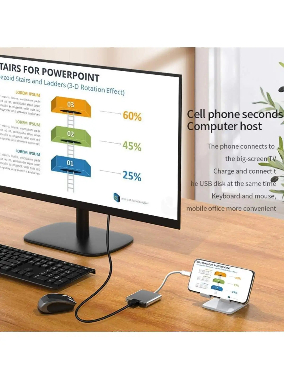 3-em-1 3.0 USB USB C para HDMI Hub Adaptador Multi Porta Tipo-C Hub 100W Porta de Carregamento Rápido