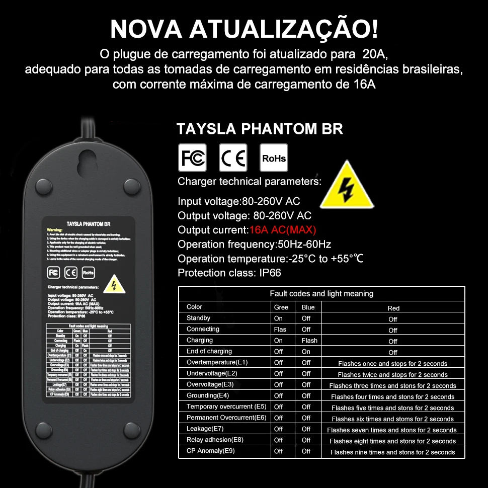 TAYNIU Electric Car Charger 3.5KW 7KW with APP Portable EV Charger Type 2 16A 80V-260V BR Plug Charging Cable 5M for all EVs