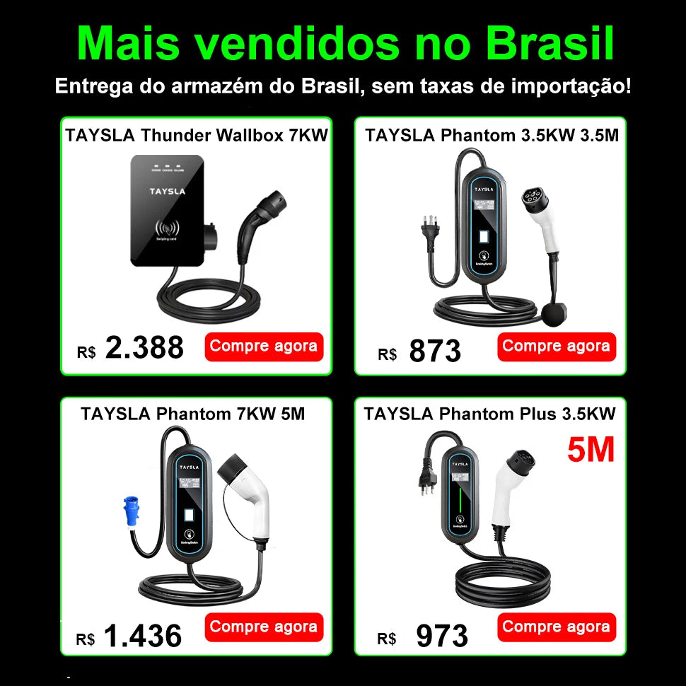 TAYNIU Electric Car Charger 3.5KW 7KW with APP Portable EV Charger Type 2 16A 80V-260V BR Plug Charging Cable 5M for all EVs