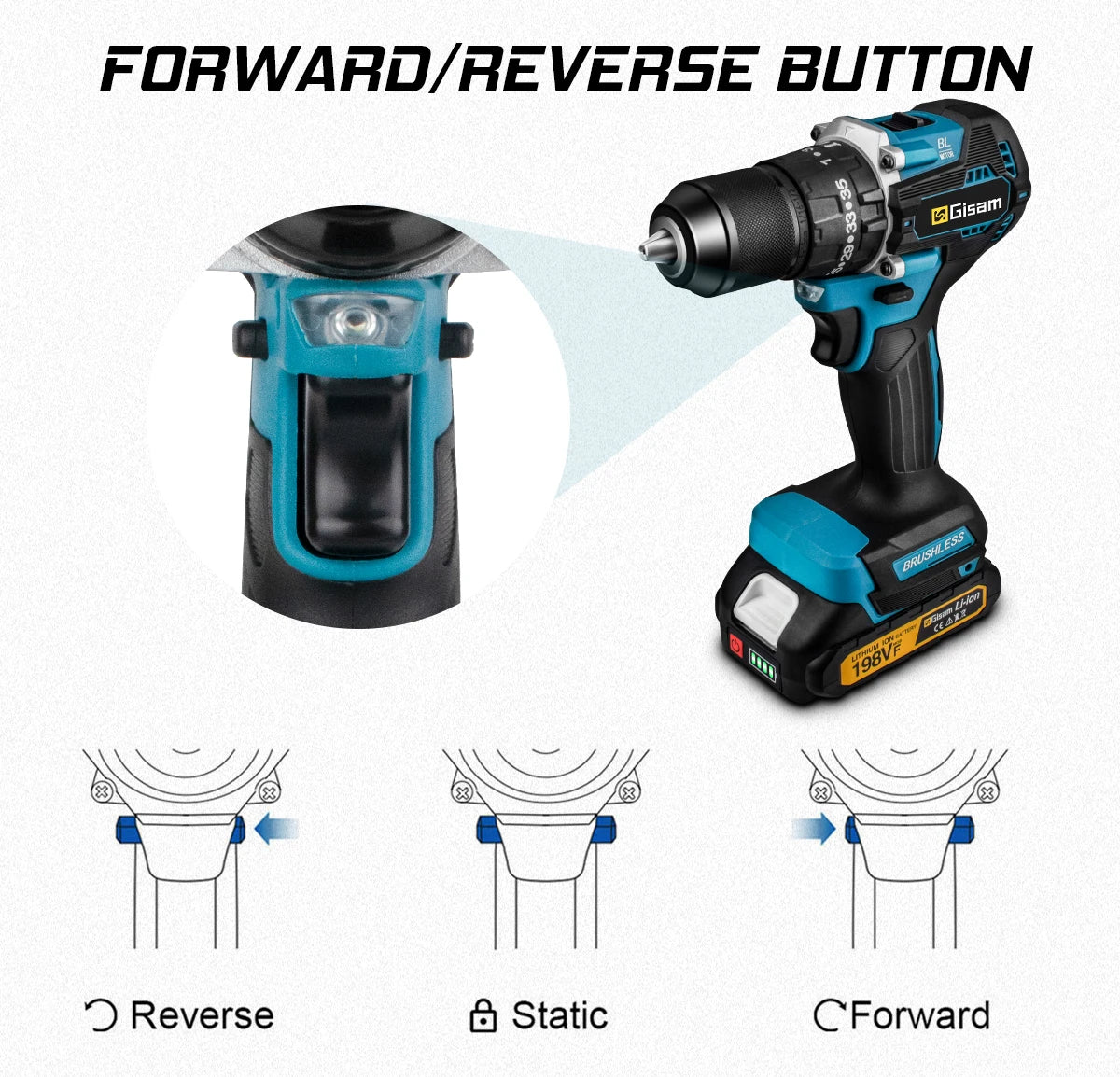 Gisam 13MM 65NM Brushless Electric Impact Drill 35+3 Torque Electric Screwdriver Hammer Drill Tools For Makita 18V Battery Pins