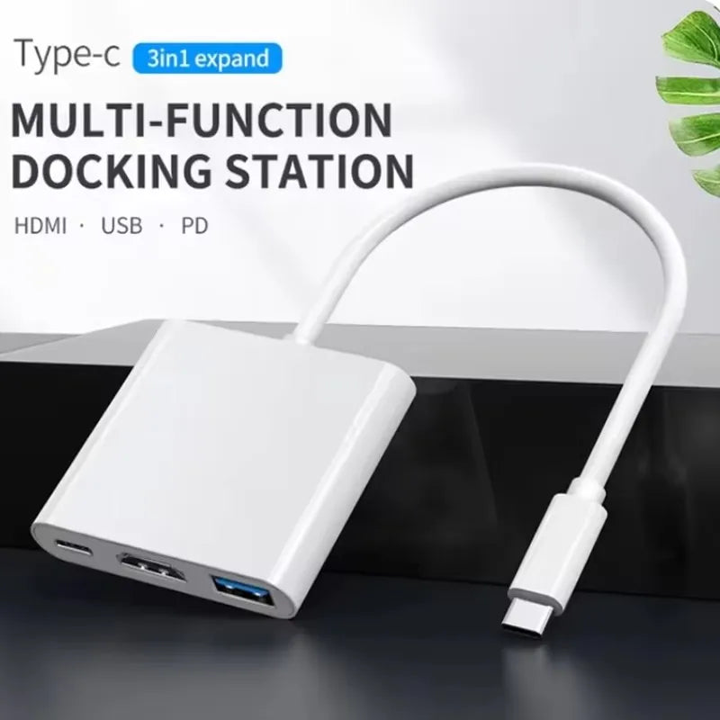 3-em-1 3.0 USB USB C para HDMI Hub Adaptador Multi Porta Tipo-C Hub 100W Porta de Carregamento Rápido