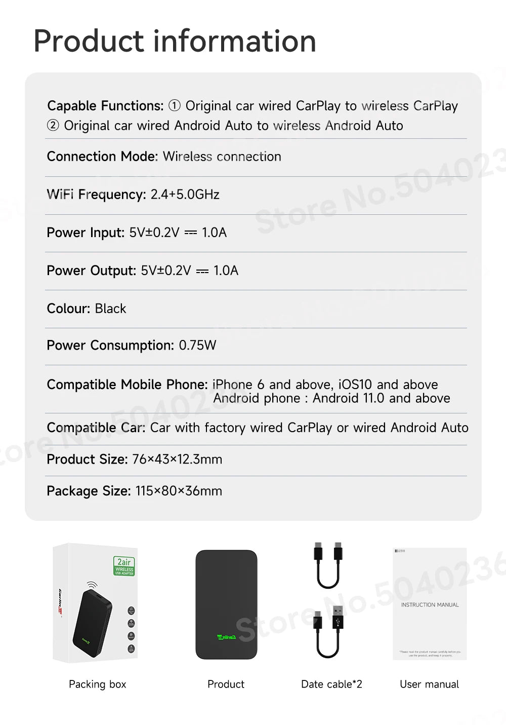 CarlinKit 5.0 Portable Wireless Android Auto & CarPlay Dongle Smart Car AI Box Online Upgrade Plug & Play Android Auto Adapter