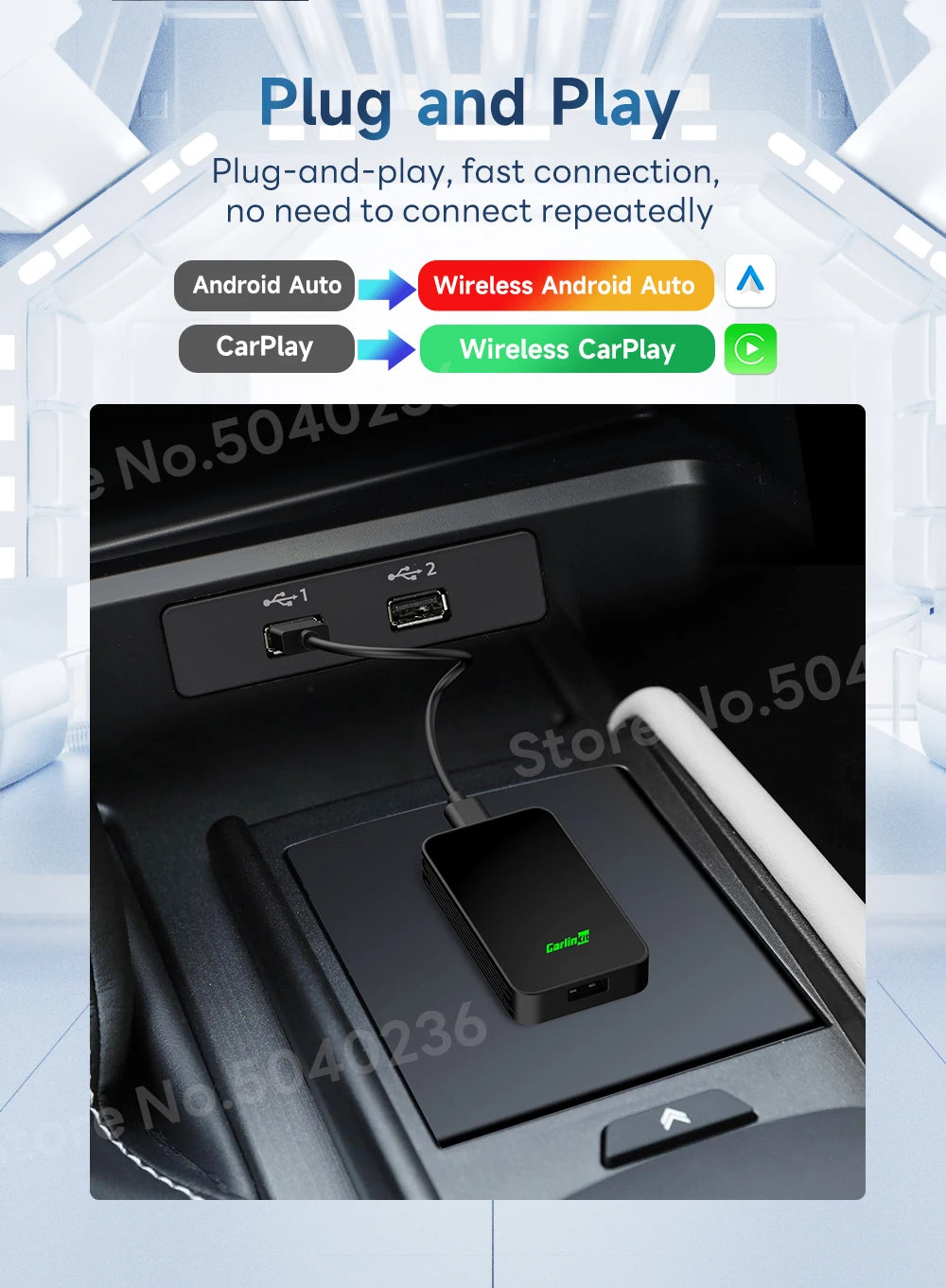 CarlinKit 5.0 Portable Wireless Android Auto & CarPlay Dongle Smart Car AI Box Online Upgrade Plug & Play Android Auto Adapter