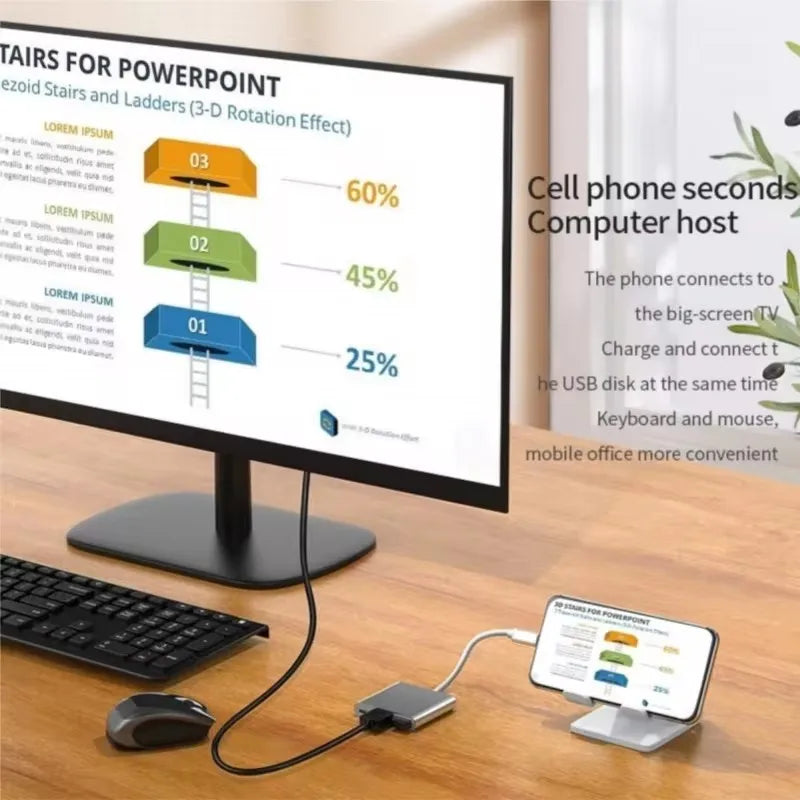 3-em-1 3.0 USB USB C para HDMI Hub Adaptador Multi Porta Tipo-C Hub 100W Porta de Carregamento Rápido