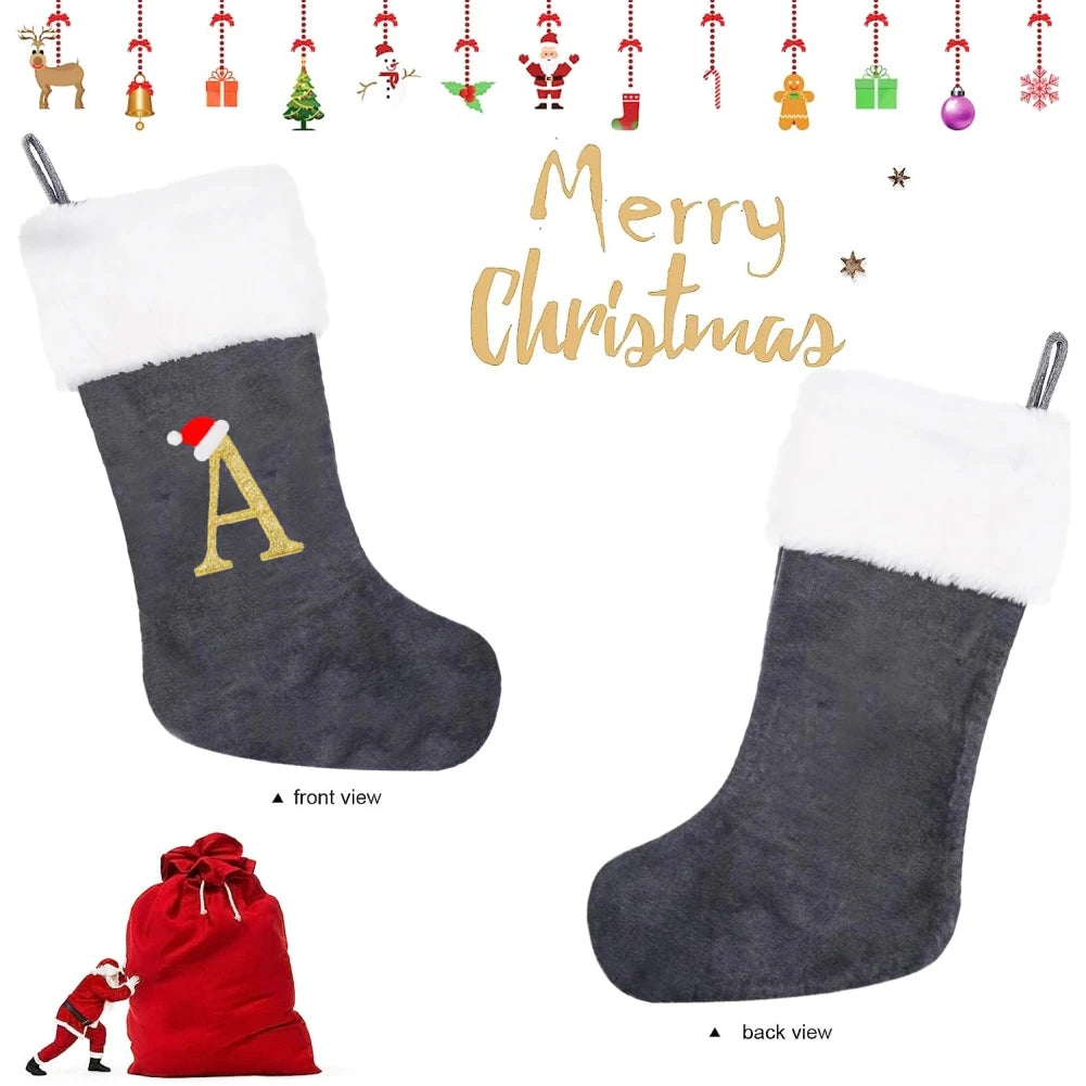 Christmas Socks Large Velvet Letter Stocking Christmas Decoration For Home Fireplace Navidad Natal Xmas Tree Ornament Gift Bag