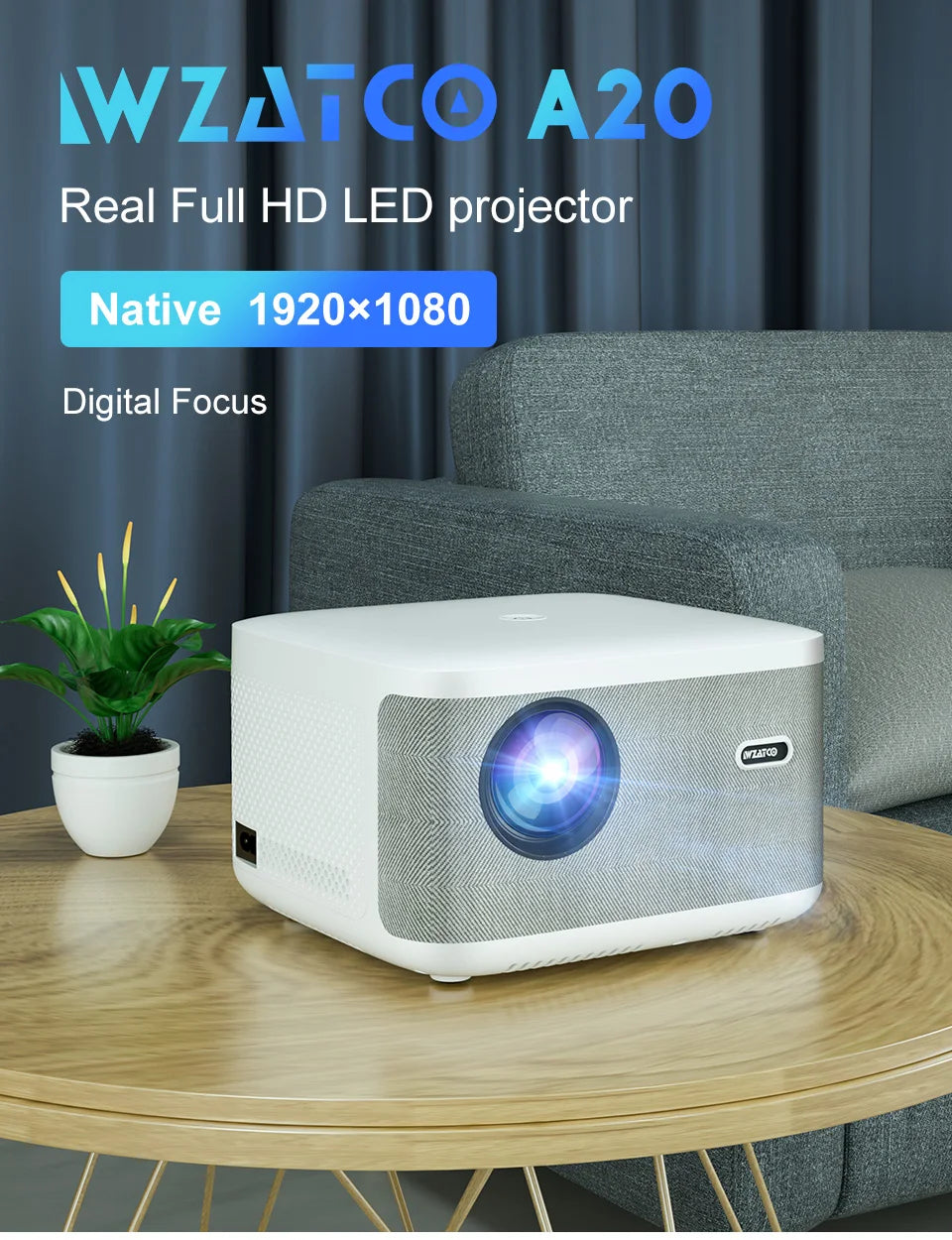 WZATCO A20 Digital Focus 32GB Smart Android WIFI Full HD 1920*1080P LED Projector Video Proyector Home Theater Cinema LCD Beamer