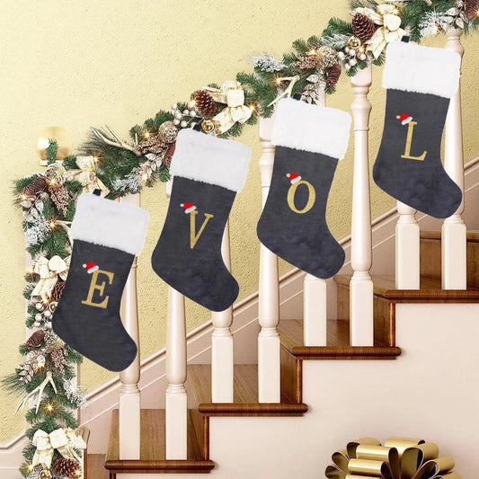 Christmas Socks Large Velvet Letter Stocking Christmas Decoration For Home Fireplace Navidad Natal Xmas Tree Ornament Gift Bag