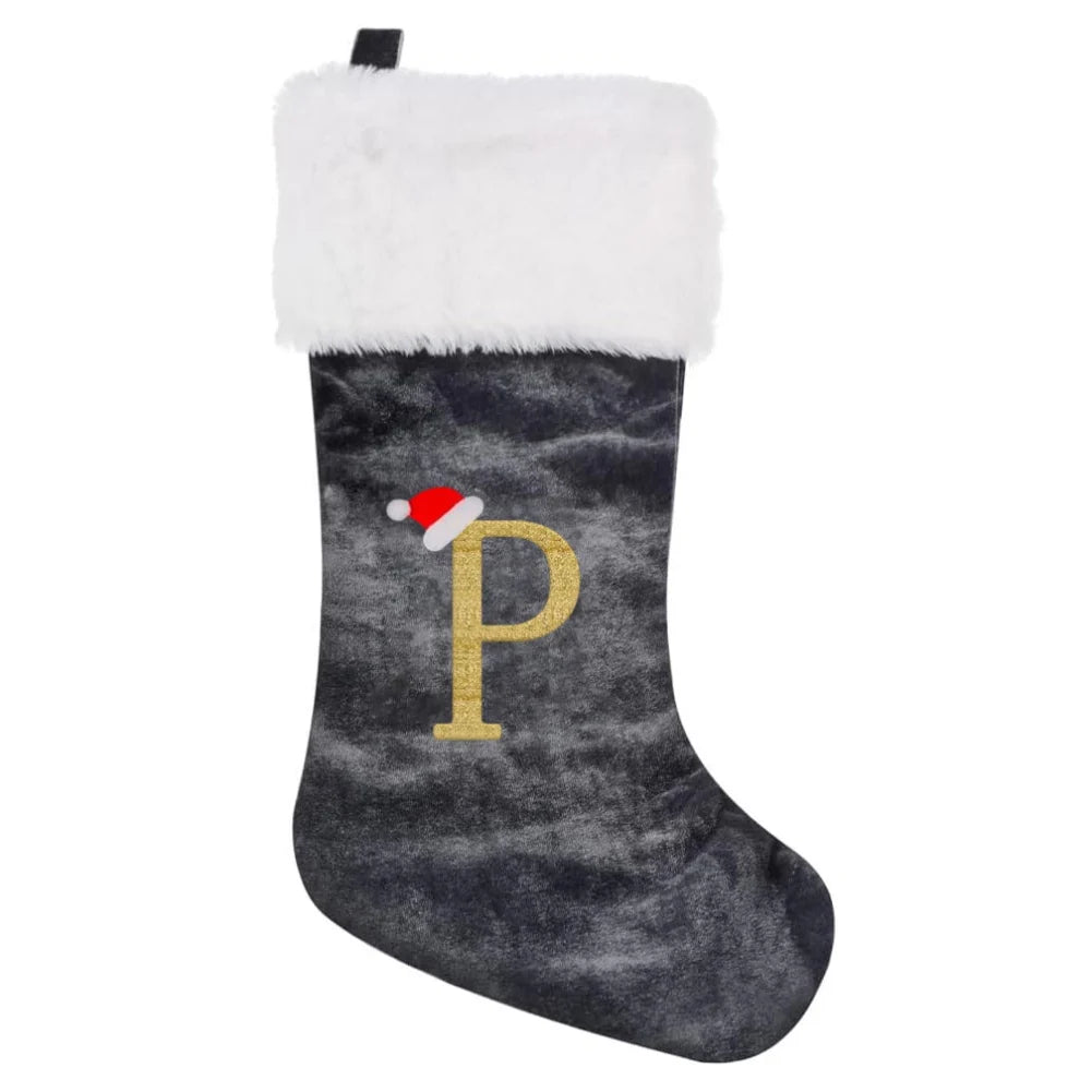 Christmas Socks Large Velvet Letter Stocking Christmas Decoration For Home Fireplace Navidad Natal Xmas Tree Ornament Gift Bag