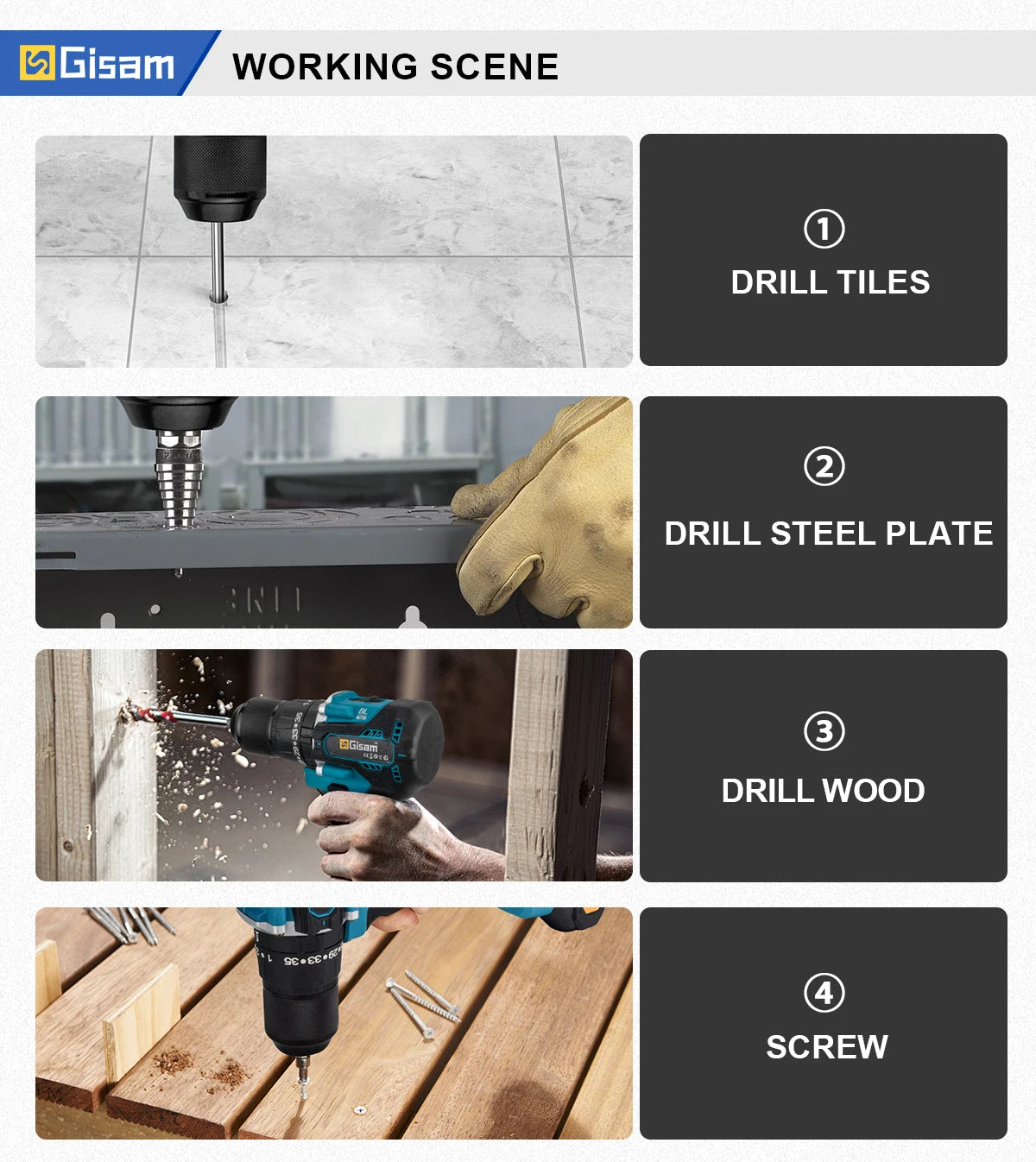 Gisam 13MM 65NM Brushless Electric Impact Drill 35+3 Torque Electric Screwdriver Hammer Drill Tools For Makita 18V Battery Pins