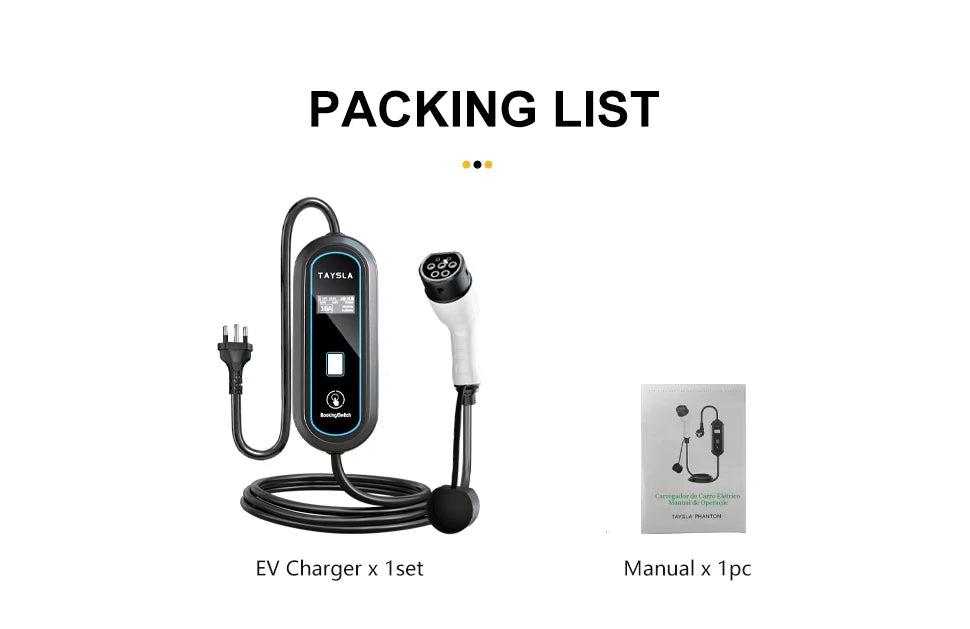 TAYNIU Electric Car Charger 3.5KW 7KW with APP Portable EV Charger Type 2 16A 80V-260V BR Plug Charging Cable 5M for all EVs