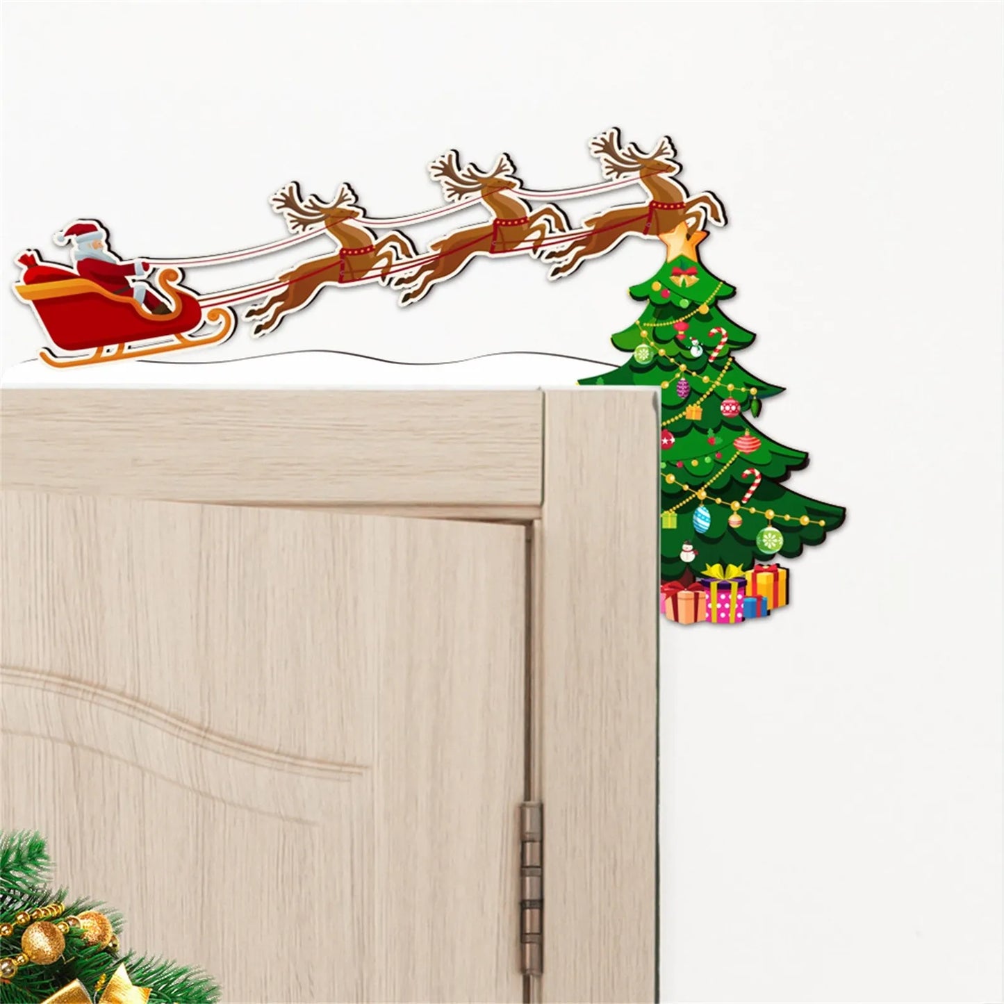 Christmas Home Wall Decoration Santa Wooden Door Corner Door Frame Decorative Wall Stickers Holiday DecoraçãO De Natal